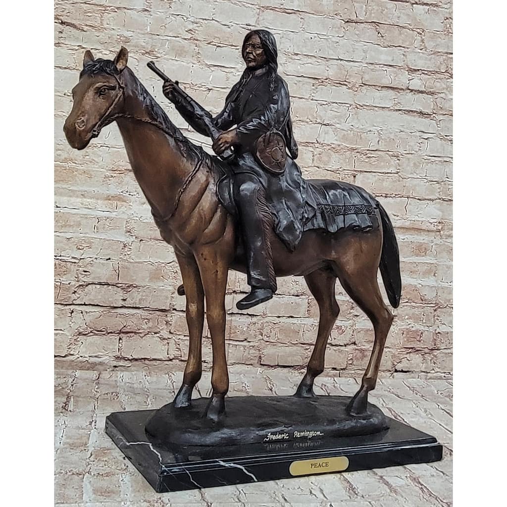 Frederic Remington Peace Native American Indian On Horseback Bronze Sculpture Western