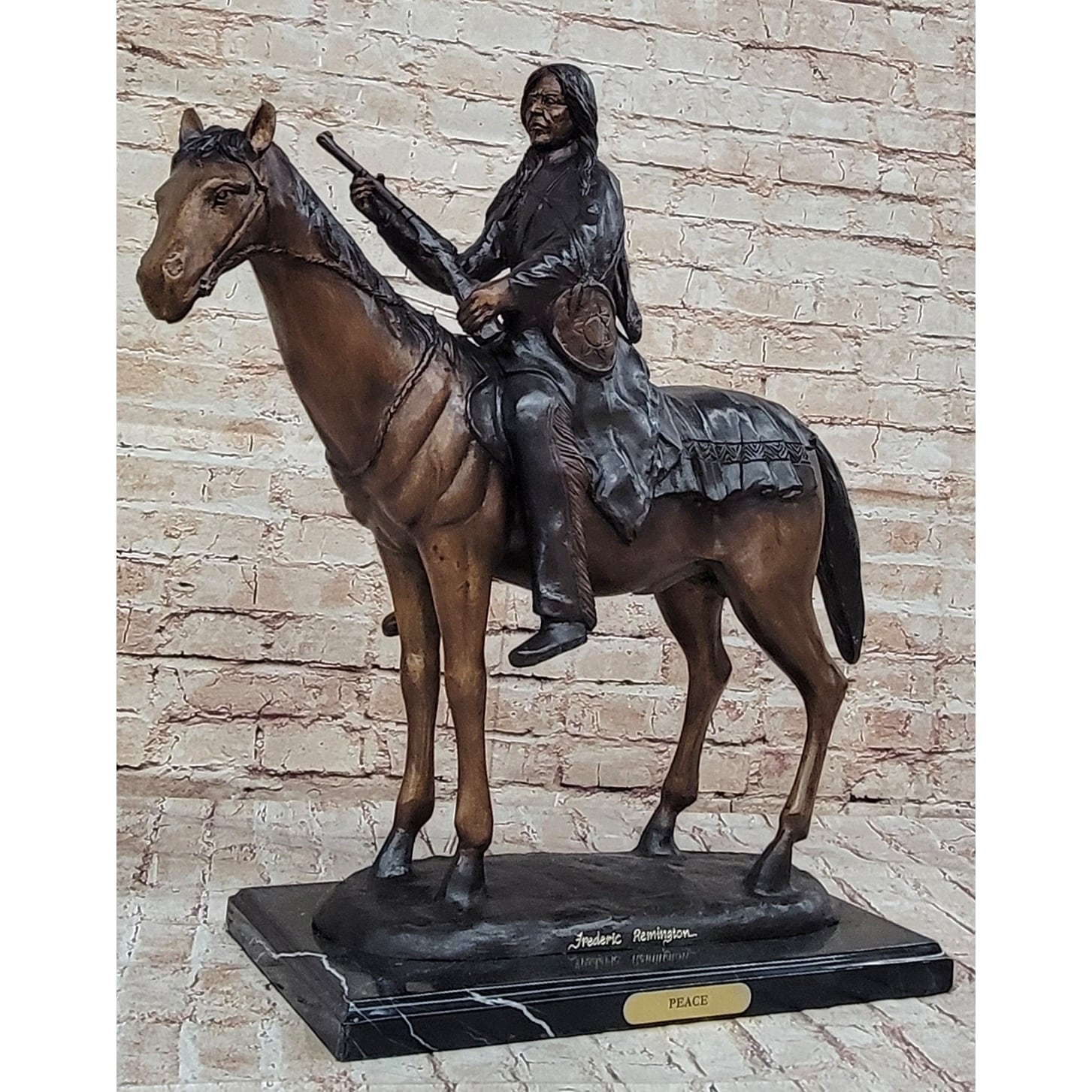 Frederic Remington Peace Native American Indian On Horseback Bronze Sculpture Western