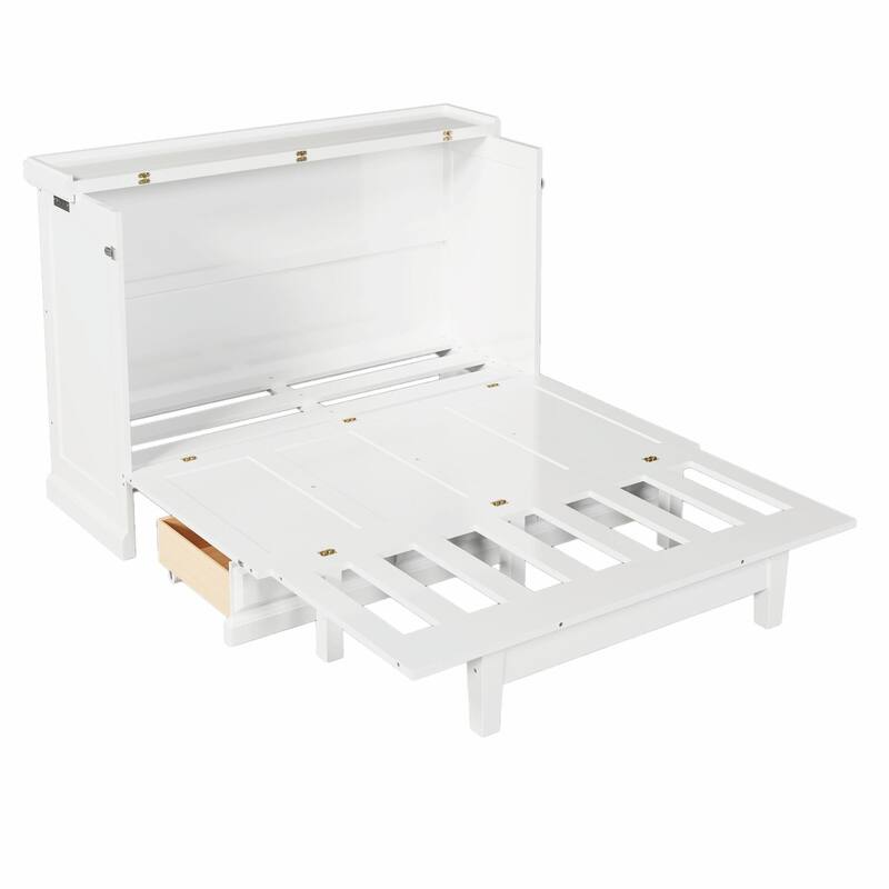 Solid Pine Murphy Bed Chest - Cube Cabinet Bed with Charging Station and Large Storage Drawer