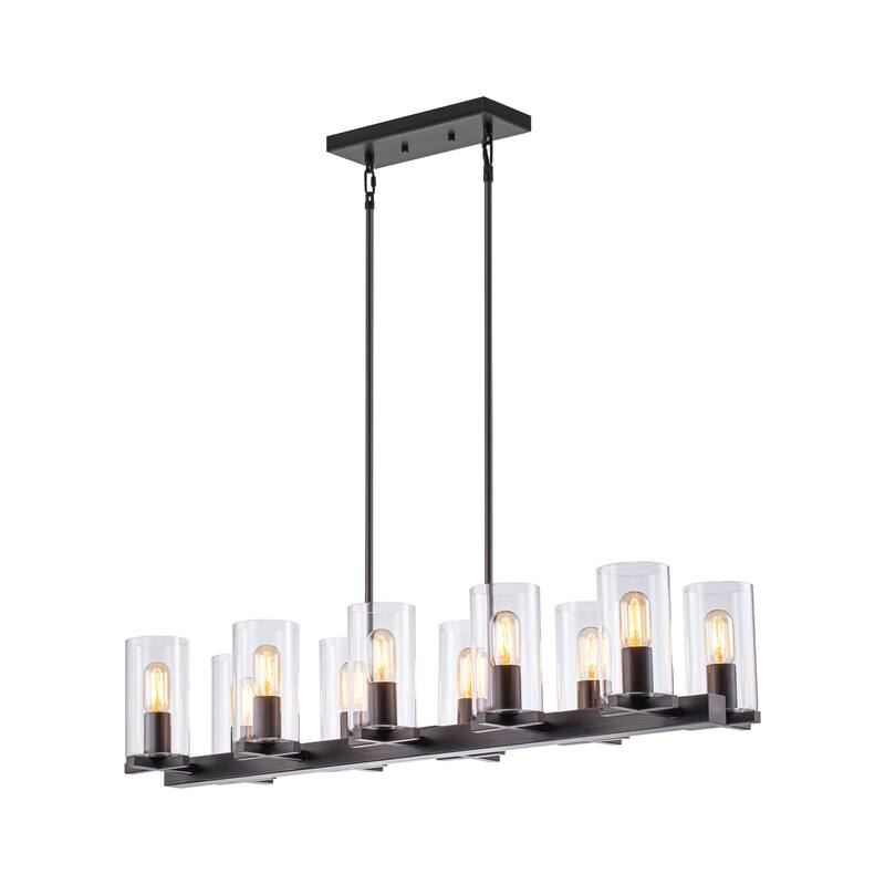 10-Light Modern Industrial Linear Cylinder Clear Glass Chandelier for Kitchen Island - 40.2 in. W x 8.2 in. H x 12.4 in. D