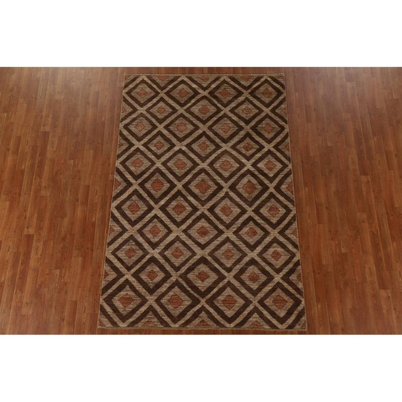 Geometric Gabbeh Kashkoli Oriental Area Rug Hand-knotted Wool Carpet - 5'2" x 7'10"