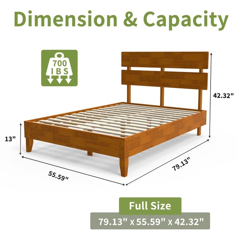 Modern Brown Solid Wood Platform Bed Frame with Headboard