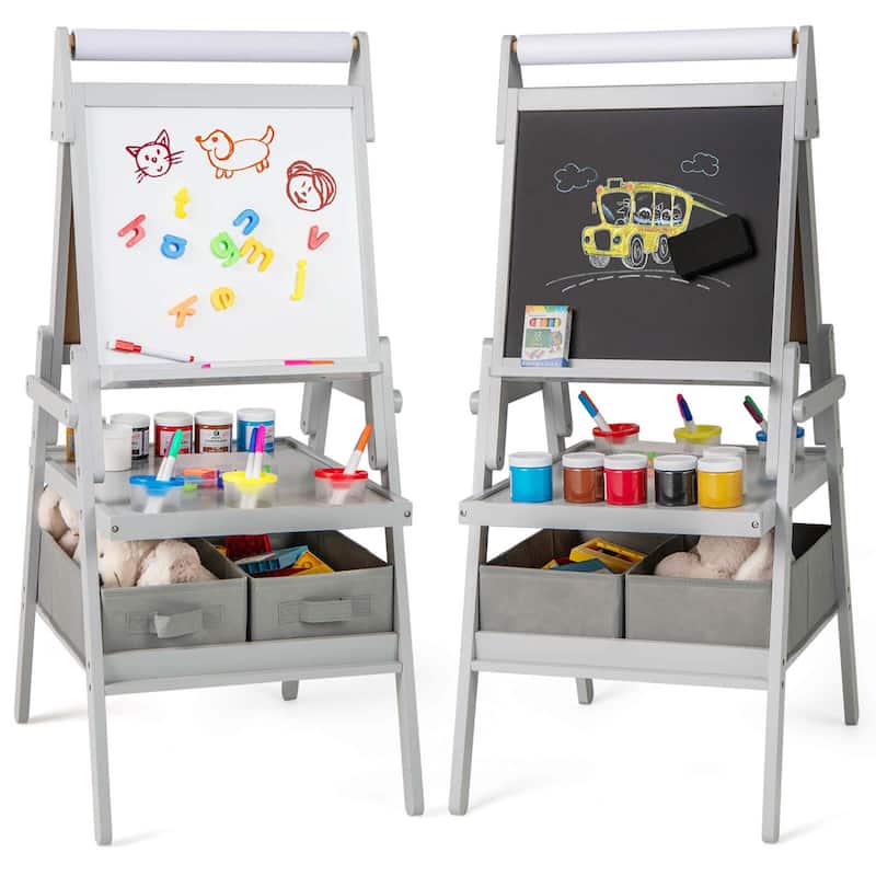 3 in 1 Easel Double-Sided Standing Easel w/ Magnetic Whiteboard - Grey+White+Black