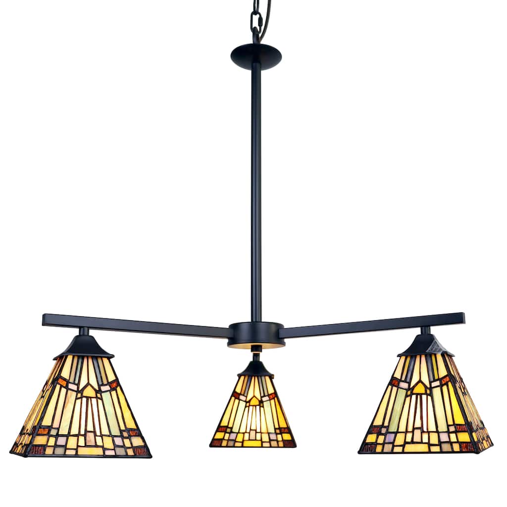 Tiffany-Style Mission Design 3-light Blackish Bronze Chandelier