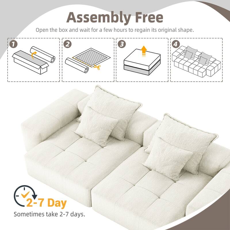 Modern Modular Chenille Sectional Sofa with 2 Chaise Lounge and 2 Armrest, 4 Pillows for Living Room