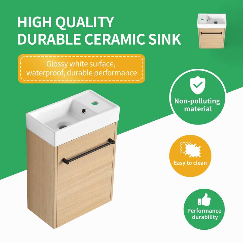 BNK 16/18 Inch Single Sink Bathroom Vanity with Soft Close Door