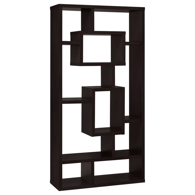 10-Shelf Contemporary Bookcase with Open Storage Shelves Cappuccino Finish for Living Room or Home Office