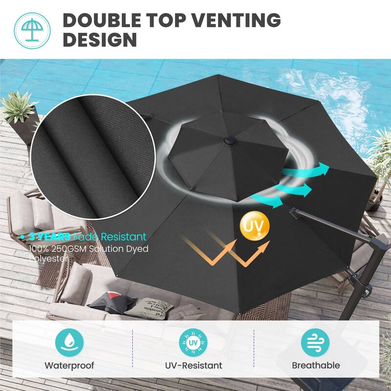 11.5-foot Outdoor Double Top Round Canopy Offset Cantilever Umbrella