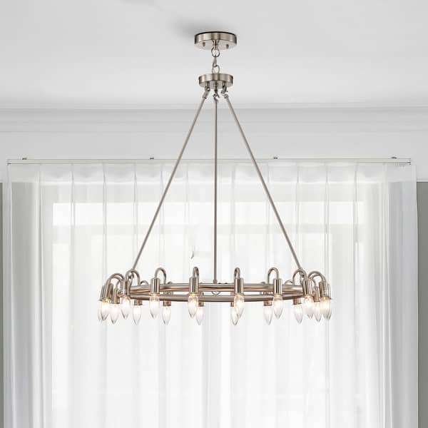 slide 2 of 7, Warehouse of Tiffany Vater 18-Light Single Tier 32-inch Chandelier with Metal Support Rods Satin Nickel
