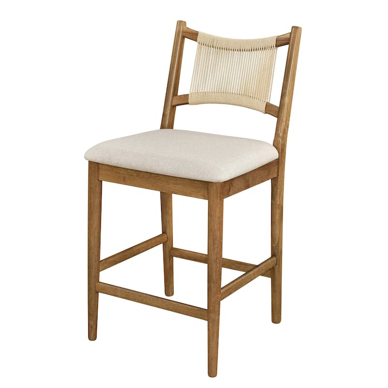 Christopher Knight Home - Arno Mid-Century Modern Upholstered Counter Stool with Rope Back and Solid Wood Frame Set - 21"W