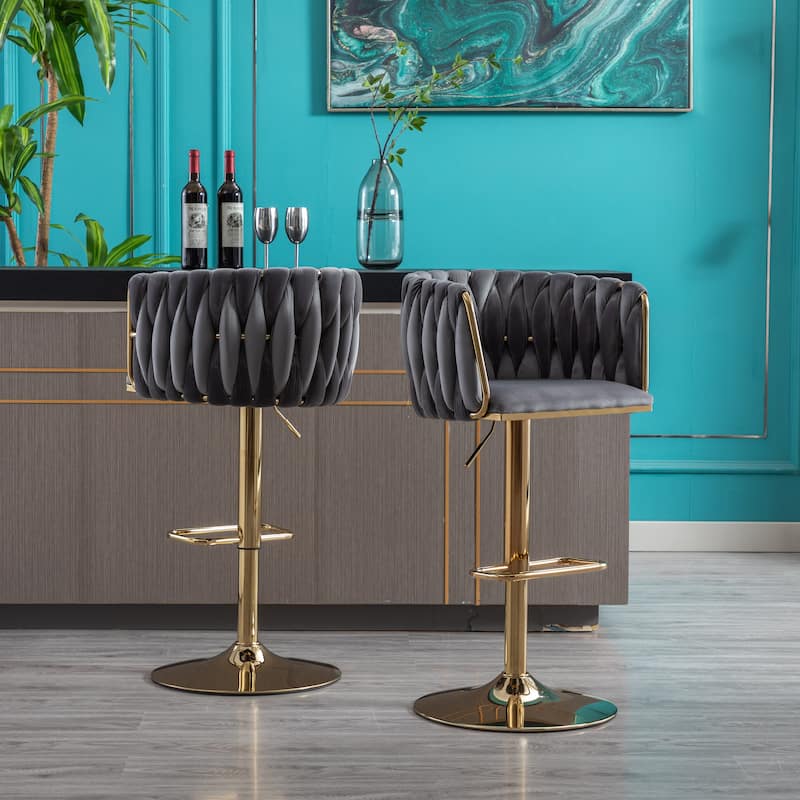 Counter Height Bar Stools Set of 2, Swivel Armless Chairs with Height Adjustable, Kitchen Island Chairs with Chrome Footrest