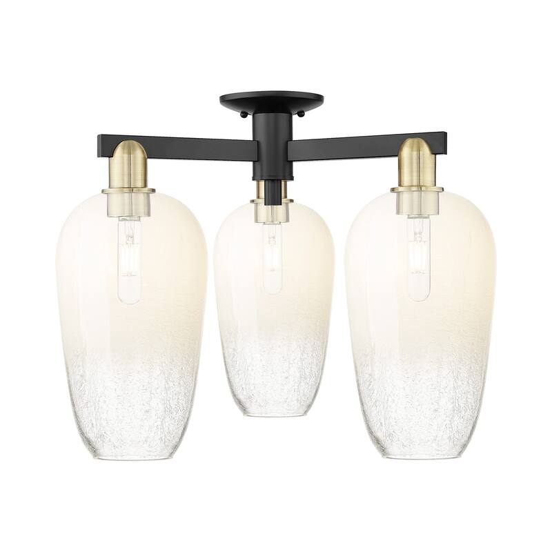 Innovations Lighting 716-3F-17-25 Brookhaven Flute Semi-Flush - Black Antique Brass / Opal