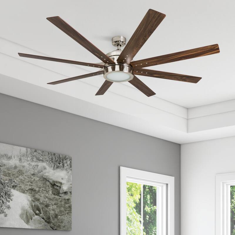 Honeywell Xerxes Brushed Nickel LED Remote Control Ceiling Fan, 8 Blade, Integrated Light - 62-inch