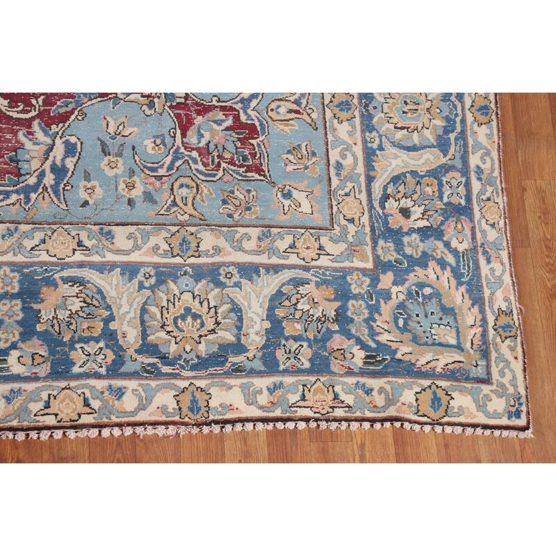 Distressed Mashad Persian Vintage Area Rug Hand-Knotted Wool Carpet - 8'5" x 11'5"