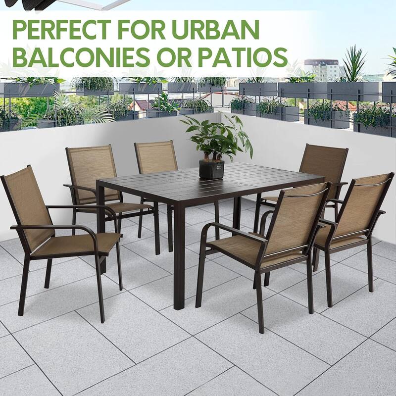 7-Piece Outdoor Patio Dining Set with 6 Textilene Chairs&Rectangle Steel Table for Garden,Backyard