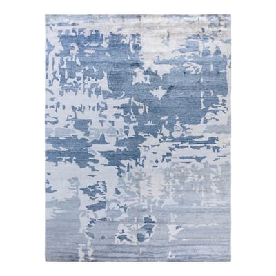 Modern One-of-a-Kind Hand-Knotted Area Rug, Gray - 9' 2" x 12' 2"