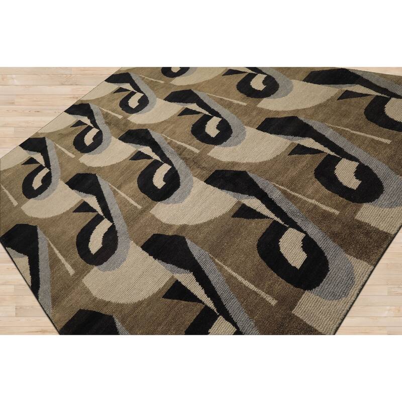 8x10 Tibetano Hand Knotted Wool Moss Modern & Contemporary Plush Pile Art Rug - 8' x 10'