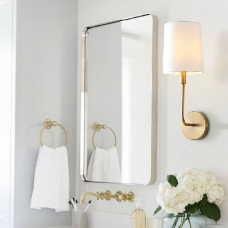 SAFAVIEH Lighting Vedia Wall Sconce - Brass - 6.8"x7.8"x18.3" - Ivory/Gold - 7Wx8Dx18H