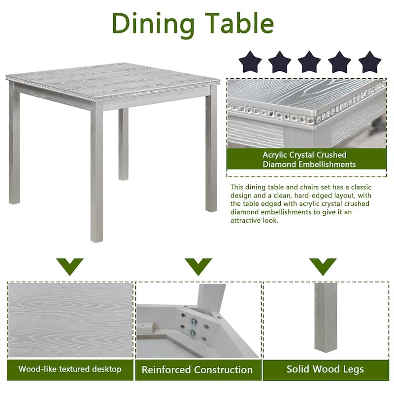 5 Piece Wooden Dining Table Set Kitchen Table Set with a Square Table and 4 Upholstered Chairs Wooden Dining Room Table