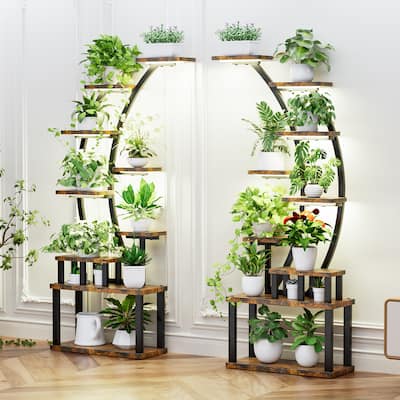 (2PCS)Plant Stand with Grow Lights, 9 Tiered Metal Plant Shelf, 63" Tall Plant Stand, Large Plant Rack Display Shelves