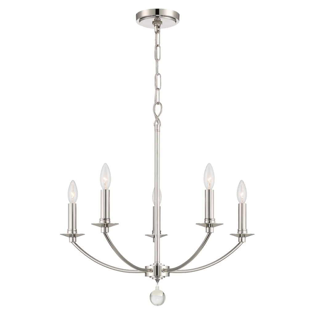 Mila 5 Light Polished Nickel Chandelier - 23"W x 24"H