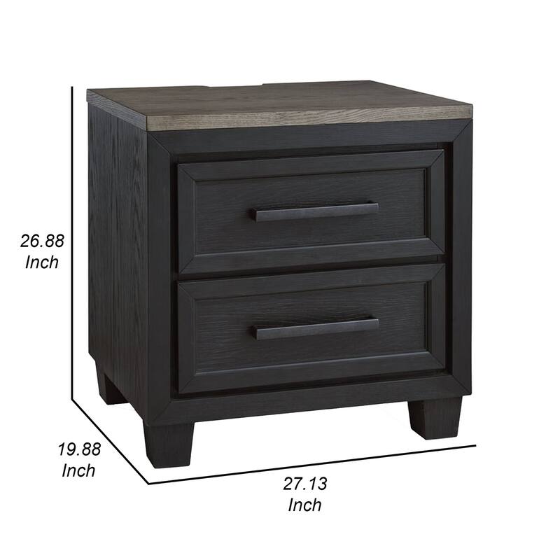 Kye 27 Inch Bedside Nightstand, 2 Gliding Drawers, Smooth Black Finish