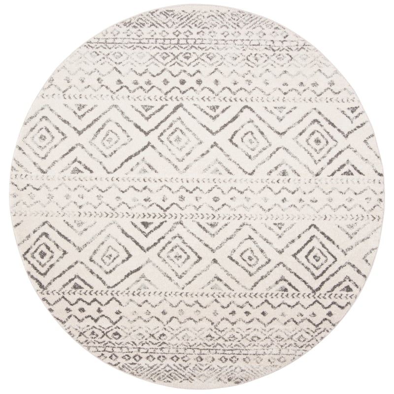 SAFAVIEH Tulum Vassilia Moroccan Boho Distressed Rug - 5' Round - Ivory/Grey