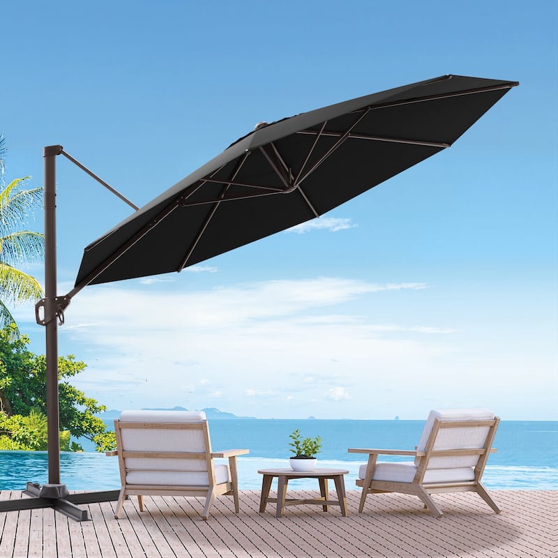 Outdoor 11 Ft Patio Cantilever Offset Umbrella with 360 Degree Rotation - Black