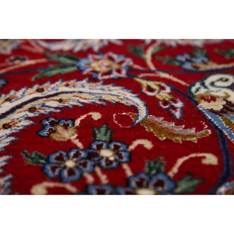Vegetable Dye Red Wool & Silk Isfahan Persian Rug Hand-Knotted - 3'7"x 5'7"