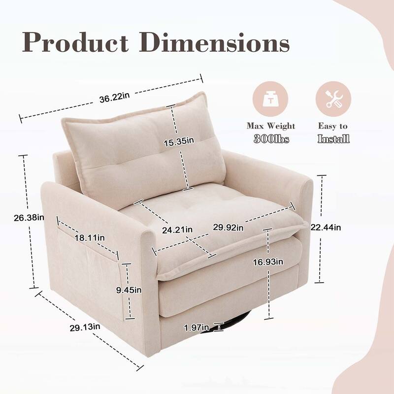 Modern Swivel Barrel Chair with Thick Padding,Metal Base,for Living Room and Bedroom