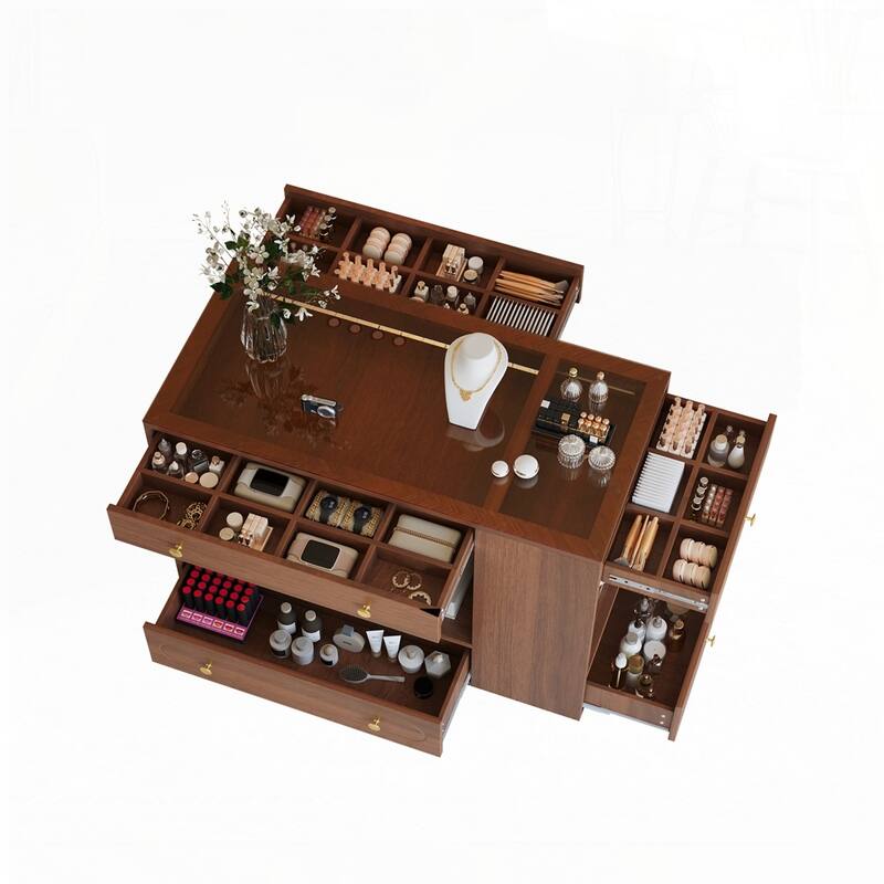 Wardrobe Armoire Bedroom Island with Glass Display Top and Open Shelves