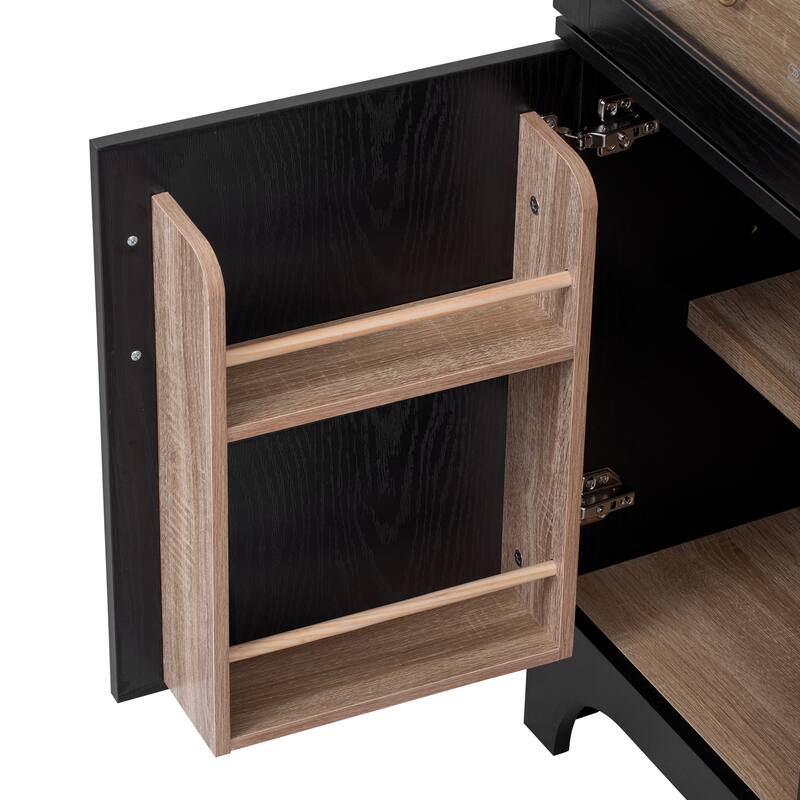 Anmytek 71" Farmhouse Arched Kitchen Pantry Cabinet Black with Glass Doors and Adjustable Shelves