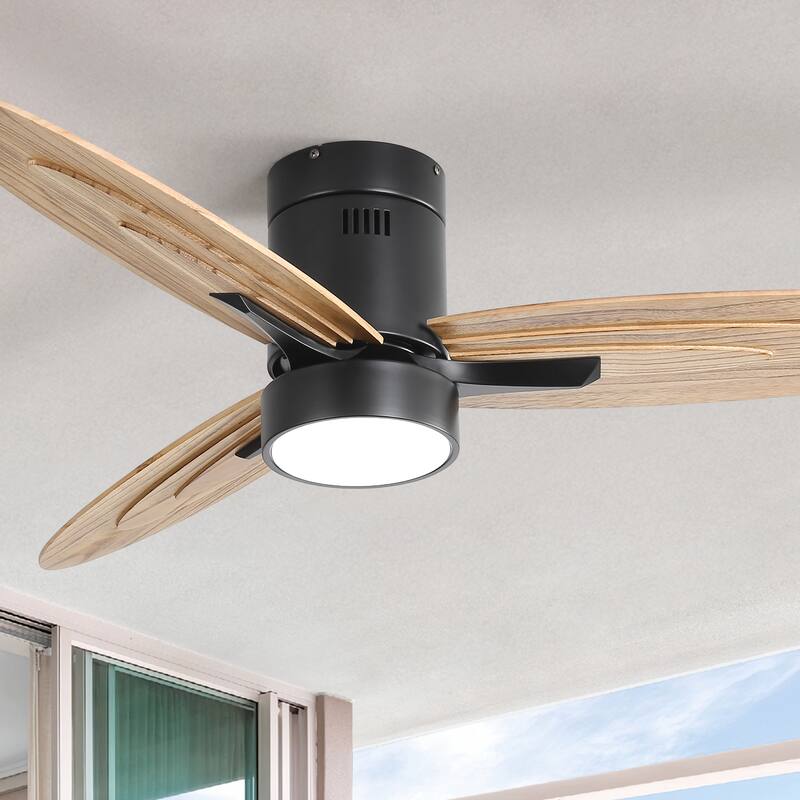 Sofucor 56 Inch Modern Design Flush Mount Ceiling Fan with Light and Remote Control,3 Solid Wood Blades Reversible DC Motor