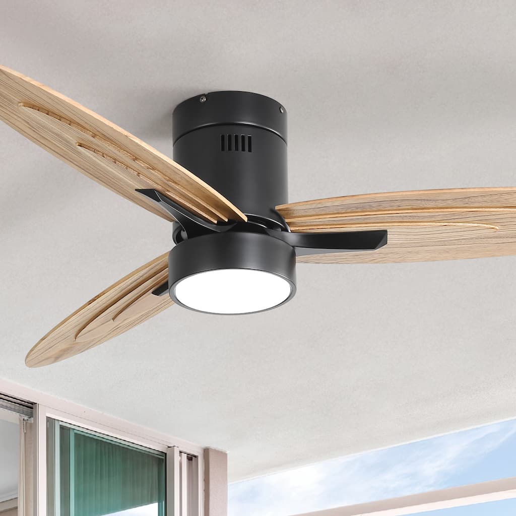 Sofucor 56 Inch Modern Design Flush Mount Ceiling Fan with Light and Remote Control,3 Solid Wood Blades Reversible DC Motor