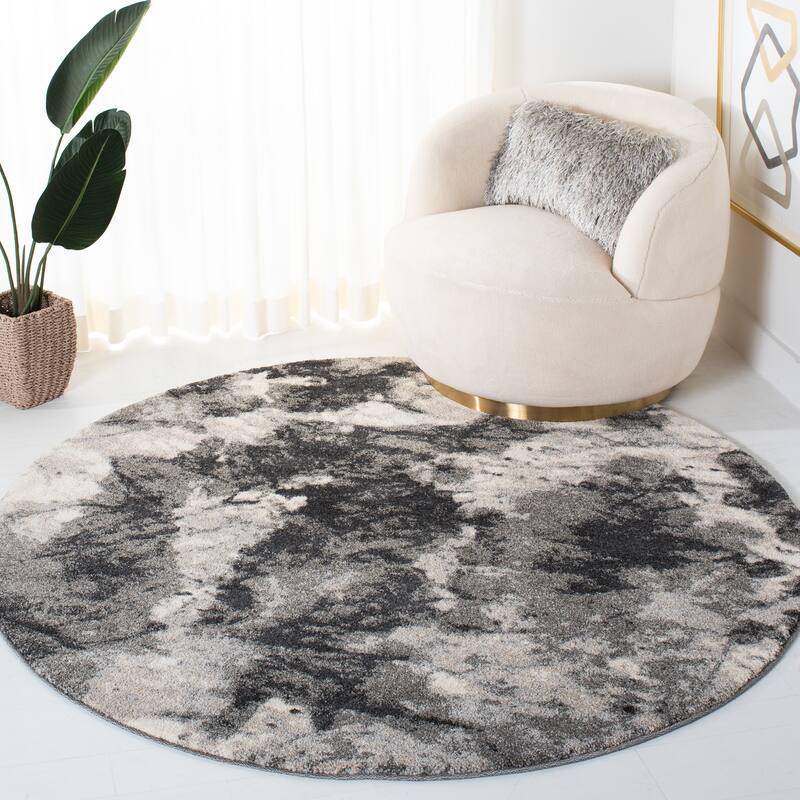 SAFAVIEH Retro Delina Modern Abstract Distressed Rug - 6' Round - Cream/Grey