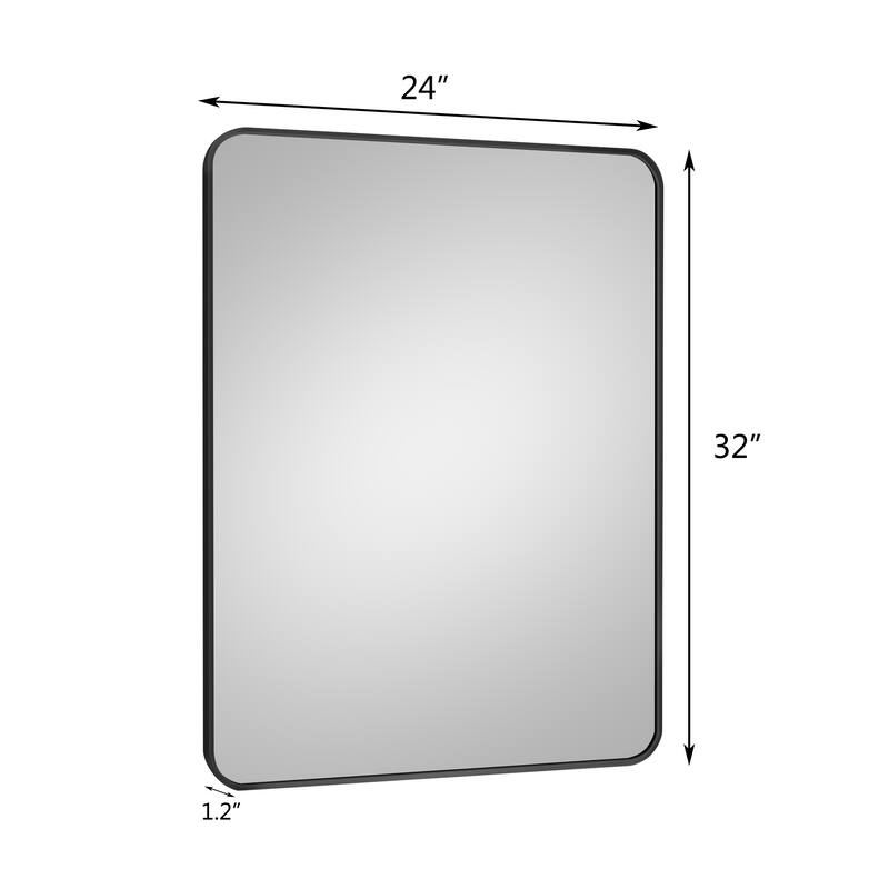 24 in. W x 32 in. H Rectangular Aluminum Framed Wall Bathroom Vanity Mirror in Matt Black