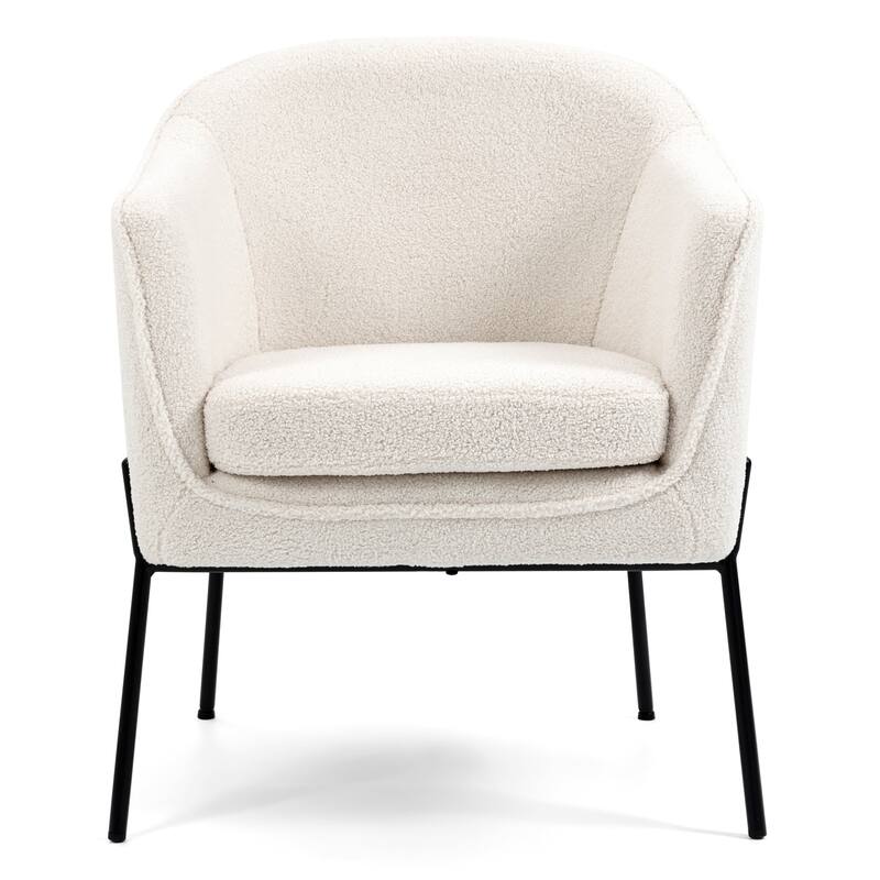 Ayame Beige Boucle Accent Chair with Black Iron Legs