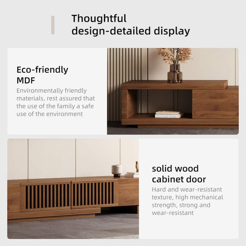 78.54 Inch Expandable TV Stand Asymmetrical Modern Design, High Quality Manufactured Wood - 78.54"Wx15.74"Dx13.78"H