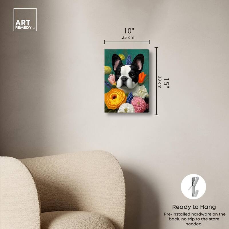 Secret Garden Frenchie Canvas by Art Remedy, Gallery Wrapped