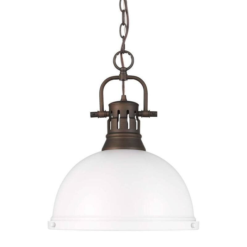 Golden Lighting 3602-L RBZ Duncan 14" Wide Pendant - Rubbed Bronze / Matte White