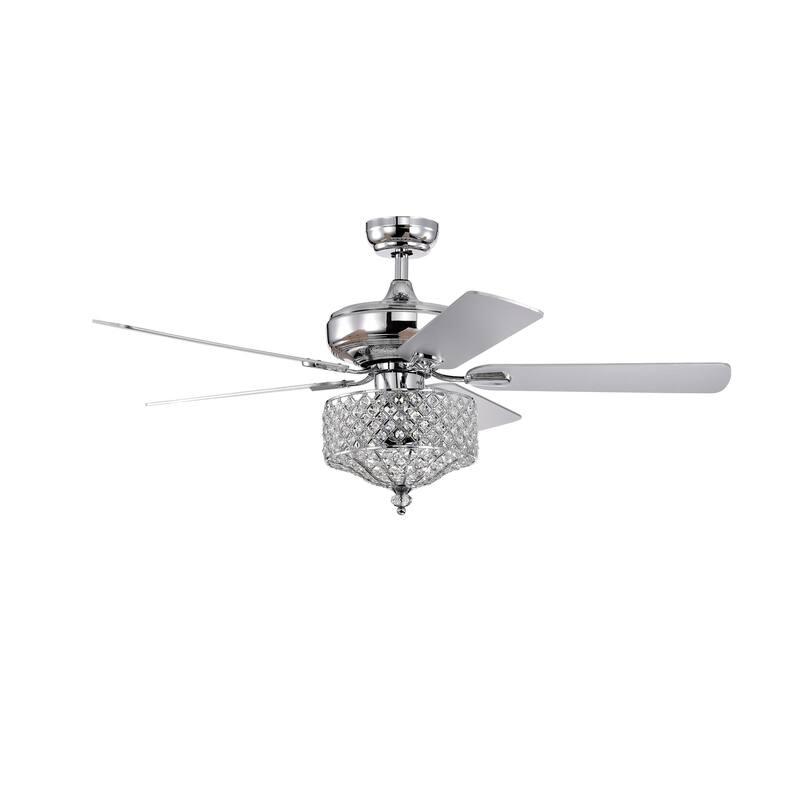 Riane Chrome 52-Inch 5-Blade Metal/Crystal Drum Shade Lighted Ceiling Fan (Includes Remote)