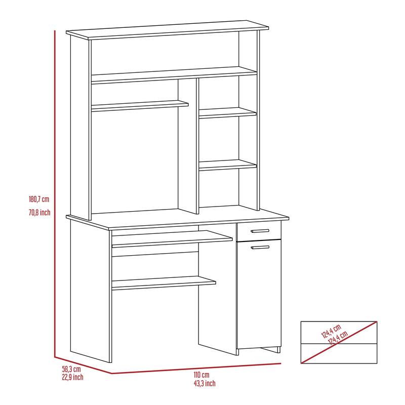 Aberdeen 2-Drawer 7-Shelf Computer Desk with Hutch