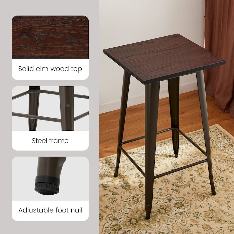 Glitzhome 41"H Industrial Modern Square Wood Top Bar Height Pub Tables