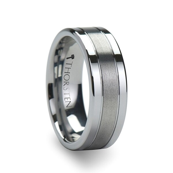 Chronos Flat With Offset Grooves Polished Edges And Satin Center Tungsten Band