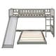 preview thumbnail 4 of 7, Simple Casual Style Gray Twin Over Twin Floor Bunk Bed Wood Loft Bed with Slide and Ladder