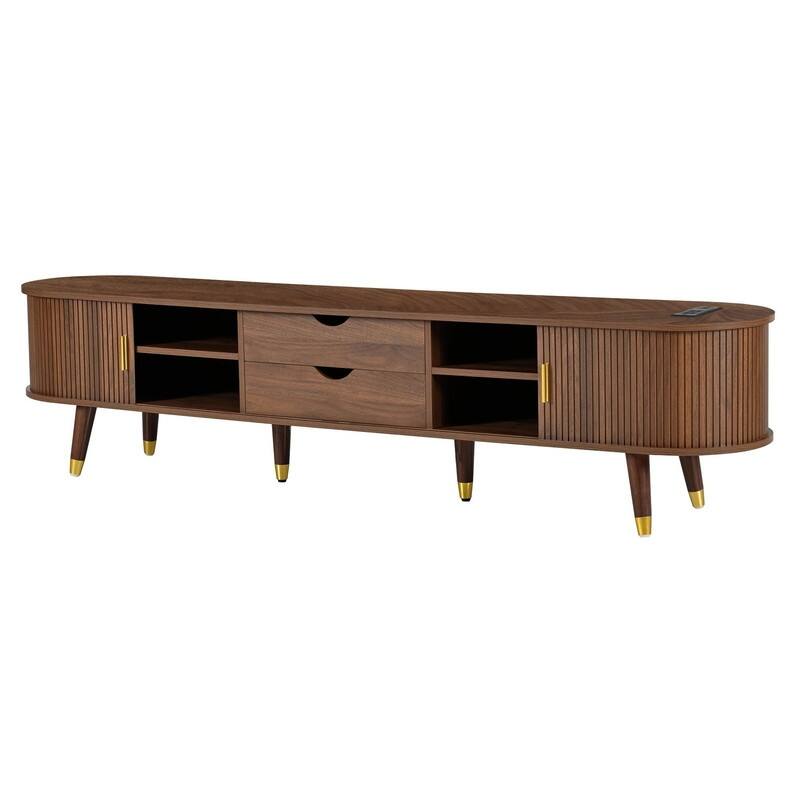Mid-Century Modern Fluted TV Stand with Charging Station and Ample Storage for TVs Up to 80"