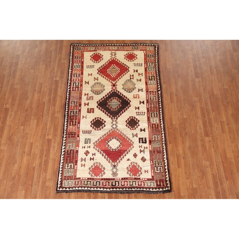 Tribal Qashqai Persian Vintage Area Rug Hand-knotted Wool Carpet - 4'10"x 8'1"