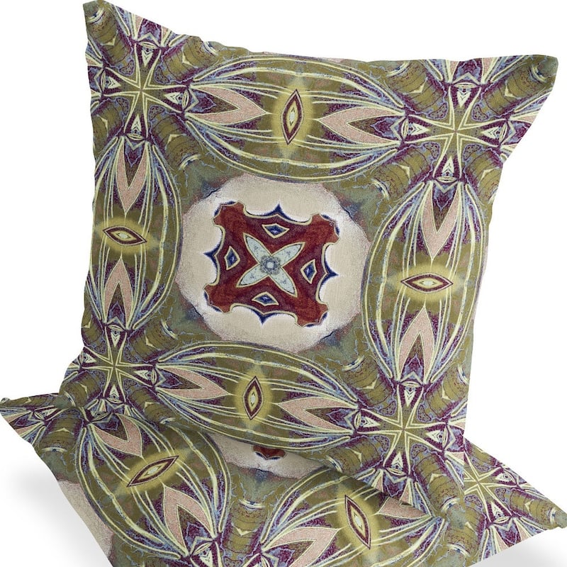 HomeRoots Set of Two 16" X 16" Green and Red Blown Seam Floral Indoor Outdoor Throw Pillow - 16.00' X '16.00' X '5.00