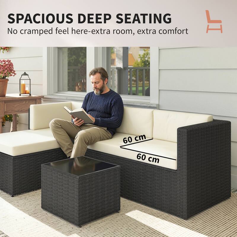 Outsunny 3 Piece Patio Furniture Set, Wicker Rattan Outdoor Patio Conversation Furniture Set with Cushions