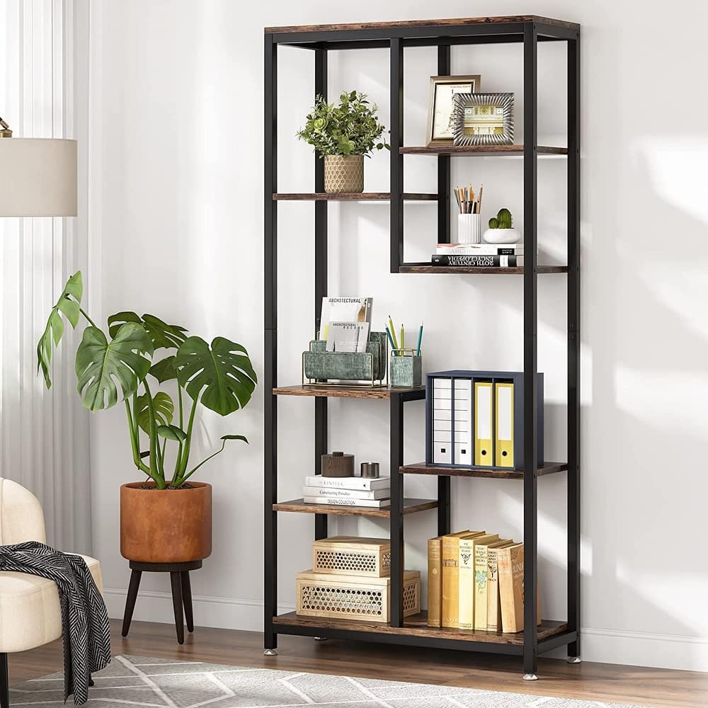 Industrial 8-Shelf Tall Bookshelf Bookcase